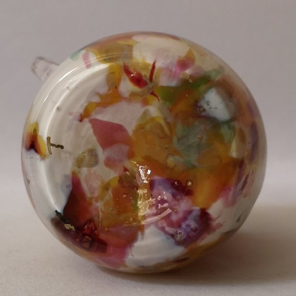 Lovely Tutti-Frutti Pattern Hand-blown Art Glass Vessel Applied Clear Handle - Picture 2 of 6